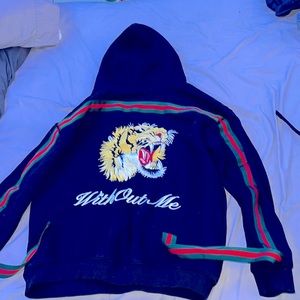 Make an offer! Large Tiger print hoodie with green/red stripes